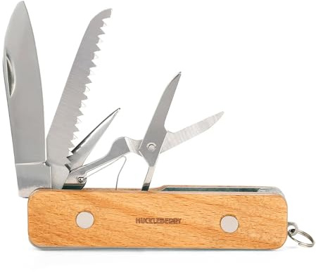 Kikkerland Huckleberry My First Pocket Knife – 4-in-1 Multi-Purpose Tool for Young Explorers – Includes Awl, Scissors, Saw, & Knife with Blunt Point