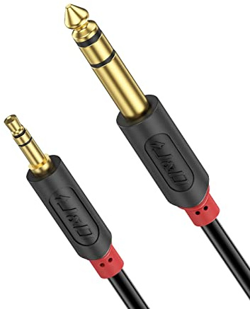 J&D Câble Audio 3.5mm vers 6.35mm Stéréo Jack, Plaqué Or Série Audiowave 3.5mm (1/8 Pouce) Mâle TRS à 6.35mm (1/4 Pouce) Mâle TRS Câble Audio Stéréo avec Coquille en PVC, Amplificateurs, 0.9 Meter