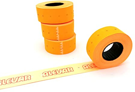 21x12 Blister 12 Rotoli Etichette per Prezzatrice, Arancio Fluo Permanente, 1.000 Etichette per Rotolo, Totale 12.000 Etichette