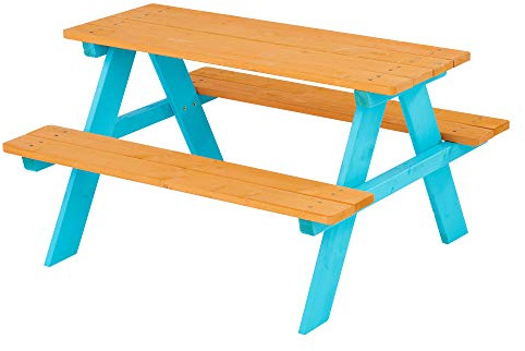 Teamson Kids Kinder Garten Picknicktisch & Stuhl Set Holz/Benzin TK-KF0002 | Witterungsbeständiges Kiefernholz, Sitzplätze für 4 Kinder, ideal für Hinterhof, Terrasse, Garten