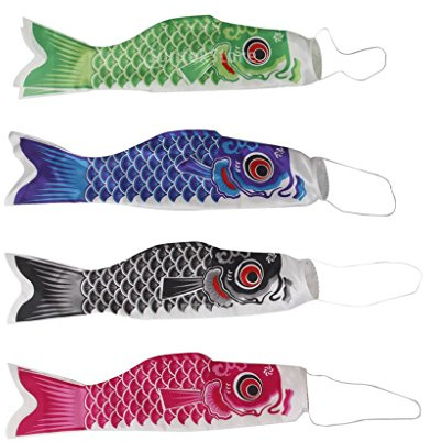 Inzopo 4 Stück 40 cm japanische Windsack Karpfen Flagge Koi Nobori Segelfisch Windschlangen