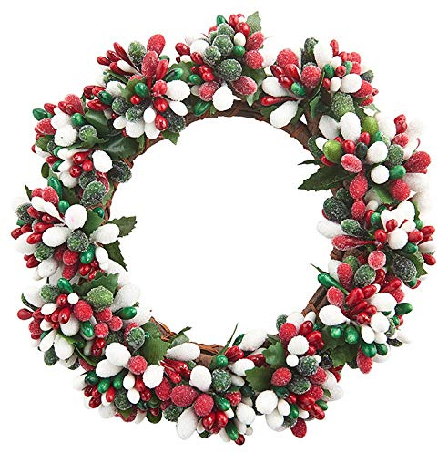 The Bridge Collection Green, Red, & White Iced Berry Candle Ring/Accent Wreath