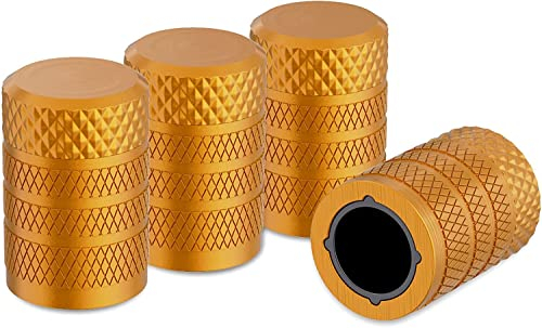CKAuto Tappi per Valvole Pneumatici, Dorati, 4pz/Confezione, Set Tappi Valvole Ruote in Alluminio Anodizzato, Resistenti a Corrosione, Copri Perni Universali per Auto Camion Motociclette SUV e Bici