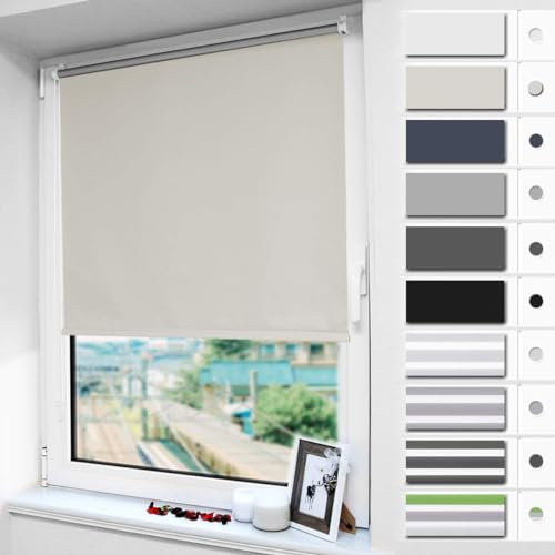 Magiea Verdunklungsrollo ohne & mit Bohren Klemmfix, Creme B65 x H120 cm (Stoffbreite 60 cm), Klemmrollo Thermorollo, Innenrollo für Sonnen- und Sichtschutz, Rollos für Fenster & Tür