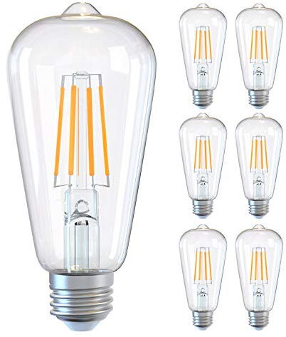 DGO E27 LED Bulb, Dimmable Vintage Edison Light Bulbs, ST64 Screw Edison Light Bulbs 6W (Equivalent to 60W), LED Filament 2700K Warm White Clear, 6 Pack [Energy Class F]