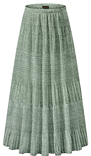 NASHALYLY Damen Sommer Rock Elastische Taille Chiffon Retro Maxi Langer Plissierter Faltenrock Einfarbig solide