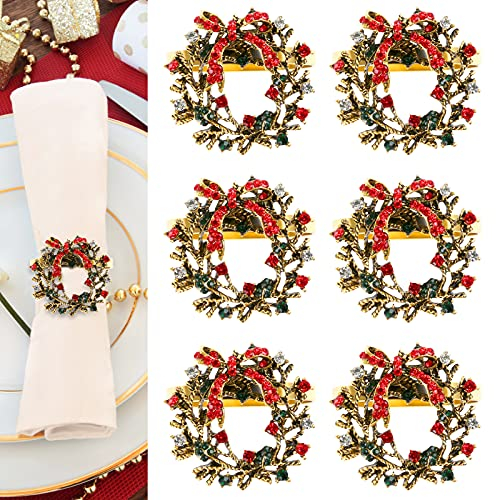 Kesote 6 Serviettenringe Kranz Serviettenschnalle Weihnachtskranz Serviettenhalter Vintage Tischdeko Weihnachten Deko