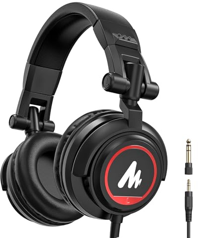 MAONO 50MM Drivers Pro Studio Monitor Headphones, MH501 Over Ear Closed Back Non-Detachable Wired Headset with 3.5mm/6.35mm Jack for Guitar Amp Recording DJ Mixing Piano Music Production Podcast