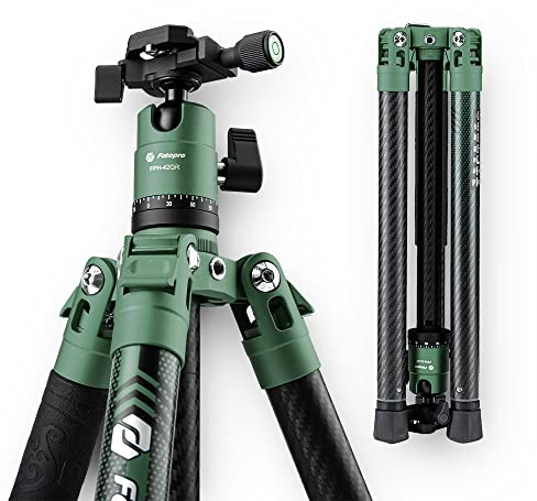 Fotopro 60 Inch Carbon Fibre Travel Camera Tripod with 360 Ball Head 1/4 Quick Release Plate Lightweight Professional Tripod for DSLR SLR Mirrorless Camera Fold Size 14.2 Inch Max Loads 10kg Green