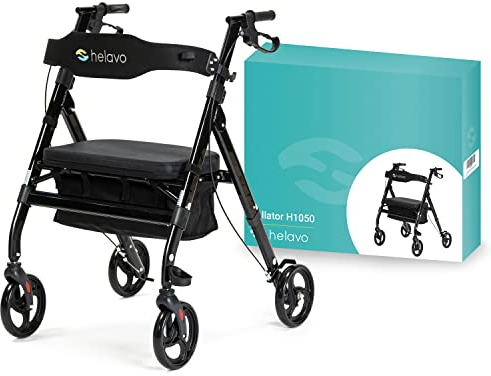 Helavo extra breiter Rollator mit großem, höhenverstellbarem Sitz - Faltbarer Schwerlastrollator aus Aluminium - Belastbar bis 226 kg