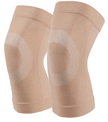 yeloumiss Knee Brace 1 Pair Elastic Breathable Knee Lightweight Pressurisation Sleeve Keep Warm for Sleeping, Daily work, Sports, Running, Fitness Unisex (M, Beige)