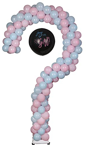 YALLOVE Soporte de metal para globos de signo de interrogación para revelación de género del bebé, marco de arco de globos ajustable de 7.75 pies de altura para decoración de fiesta de niño o niña