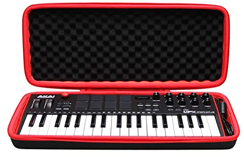 LTGEM Hard Case for Akai Professional MPK Mini Plus - USB MIDI Keyboard Controller - Travel Protective Carrying Storage Bag (Black+Red)