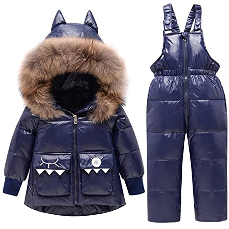 Kinder Ski Set Hooded Parka Boy Kinder Overalls Kleinkind Mädchen Kleidung Winter Warm Daunenjacke Kinder Mantel Snowsuit,Dark Blue,110cm