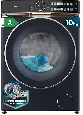 Cecotec Lave-linge 10Kg Frontal Bolero DressCode 10980 Direct Drive Blue A. 1400RPM, Moteur Direct Drive, Basse Consommation, Écran FullColor, Finitions Imitation Cuir, Porte XXL, Lumière UV et Vapeur