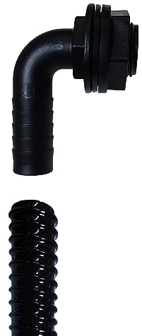 Regentonne Überlaufset besteht aus Winkeltülle mit 1 Außengewinde inkl. Mutter & Dichtung & 1,50m Ablaufschlauch