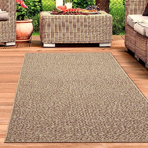 CARPETIA In- & Outdoor Teppich Kreismuster Beige Sisal-Optik 160x230 cm | Pflegeleicht, wetterfest, UV-beständig und langlebig, OEKO-TEX geprüft, für Balkon, Terrasse & Wohnräume