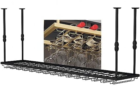 LIGUOYI Weinglashalter Metall Decke, Umgekehrter Weinglashalter Schwarz/Gold Einstellbar Weinflaschenhalter Leicht Zu Montieren Weinglas Abtropfgestell Gläser Aufbewahrungsbügel Für Bar Küche