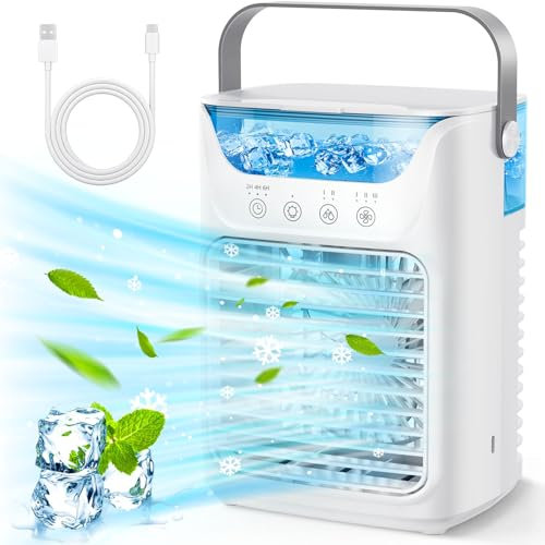SXHEYUY Air Cooler Humidifier, 3 Wind Speed, Mini Air Cooler Personal Desktop Cooling Fan with Detachable 700Ml Water Tank, for Desktop, Office And Bedroom