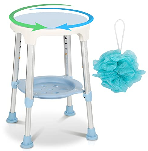 Vkechh Duschhocker 360°Drehbarer,42-54cm Höhenverstellbar Duschstuhl, Anti-Rutsch Duschsitz,Badsitz für Senioren, Menschen