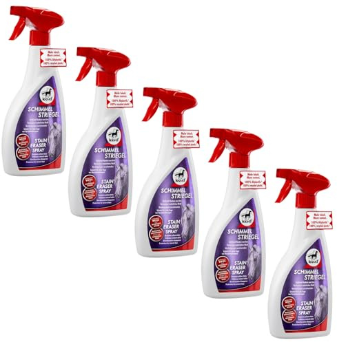 RL24 leovet - Schimmel Striegel – Schweifspray – 5 x 550 ml Spray | (5er Set) – Mähnenspray für Pferde für Weißeffekt – entfernt Flecken & Verfärbungen – rückfettende Fellpflege