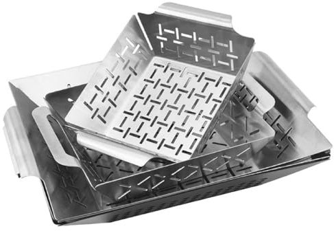 Barbecue Gemüsekorb, BBQ Grillkorb, großer Grillkorb, Edelstahl Grillkorb, Gemüse BBQ Korb mit Griff, Outdoor Grillzubehör für Gemüse,3pcs