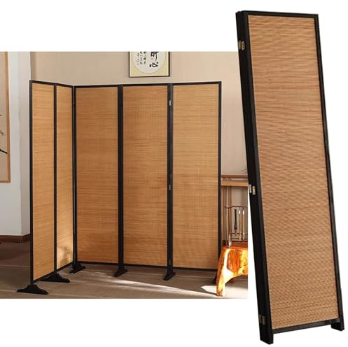 Raumteiler aus Holz für Den Innenbereich, Freistehender Sichtschutz mit 5 Paneelen, Faltbare Temporäre Schlafzimmertrennwand, Raumteilerwand aus Natürlichem Bambus(50x170cm(19 3/4x66 7/8))