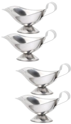 SOLUSTRE 4pcs Gravy Boat Spout Stainless Steel Condiment Bowl Pitcher Sauce Cup for Outdoor Bbqs Home Dining