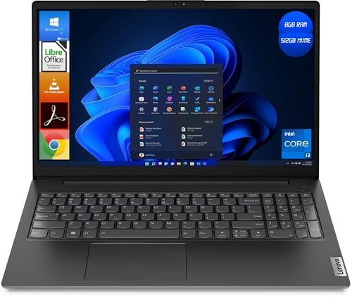 Lenovo V15 Notebook, Display Pc Full HD 15,6, Cpu Intel i3-12th, 8GB Ram DDR4, 512GB Ssd NVMe, Windows 11 Pro - Portatile Pronto all'Uso