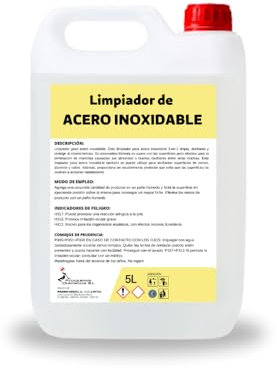 Limpiador de acero inoxidable | 3 en 1: Limpia, abrillanta y protege | Elimina la cal | Para todo tipo de superficies metálicas | Calidad Profesional | Garrafa de 5 litros