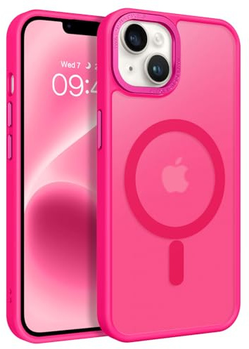 GaoBao Cover Magnetica per iPhone 13/iPhone 14, [Compatibile con MagSafe] Custodia Traslucida Opaca Protettiva Sottile Antiurto Retro Resistente Anti-Scivolo Case per iPhone 14 e iPhone 13, Rosa Caldo