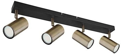Deckenstrahler 4 Flammig messing Deckenleuchte 4 Flammig GU10 Deckenlampe Wohnzimmer Modern, schwenkbar, Metall, 4x GU10, LxBxH 56x6x12 cm