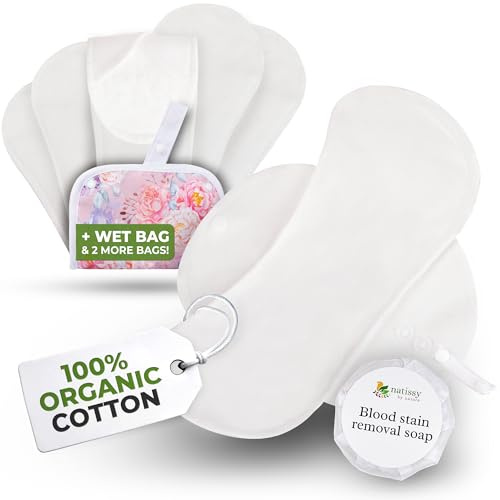 Organic Cotton, High Absorbency Reusable Period Pads for Heavy Flow (6 Pack L+XL) - Leak Proof & Odor Free Cloth Pads for Women - High-Temp Washable, Breathable & Skin-Safe for Menstrual Comfort