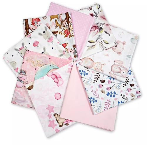 Textrend Patchwork Stoff Set, 100% Baumwolle Stoff DIY, Textilien 20 Stk. 40 x 40 cm (Lila/Rosa/Mädchen)