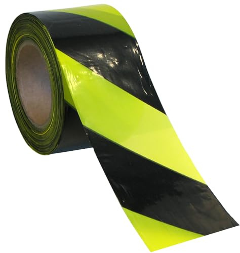 Dörner + Helmer PE-Absperrband, Rolle, 80mm Breite, 500m Länge, Reißfest, Sicherheitsband, Spule, Schwarz/Gelb