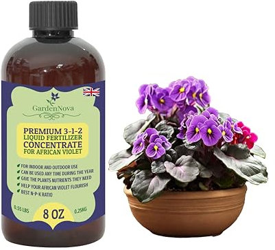 Premium Liquid African Violets and Gesneriad Plant Fertilizer - 3-1-2 Concentrate for Indoor Plants and Flowers by GardenNova | Organic Plant Food for African Violets and Gesneriad Plants - 8oz
