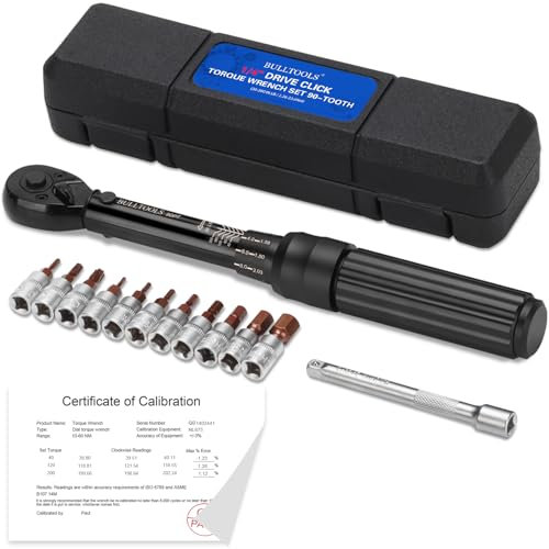 BULLTOOLS 1/4 Inch Drive Click Torque Wrench Set, 90-tooth Bike Torque Wrench 2.26-22.6Nm/20-200In.lb Dual-Direction Inch Pound Torque Wrench, TW08-01