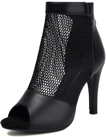 Mandiaupup Fashion Peep Toe Mesh Air Snakeskin Booties Women Gladiator Summer Booties Open Toe Ankle Boots Stiletto High Heeled Dance Wedding Party Sandals Size 4-11