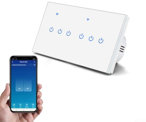Smart WiFi 2 Way Touch Switch, For Tuya Smart App Remote Control Touch Light Switch Glass Panel, Compatible For Google Home For Alexa Voice Control(6 Gang 2Way)