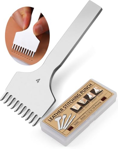 FOUSNOW Perforadora de costura de cuero, perforadora de cuero de 10 puntas, herramientas de cincel de costura de cordones de 4 mm, herramientas de trabajo de bricolaje para perforar