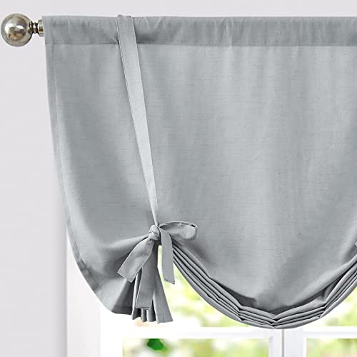 Vangao Scheibengardinen Modern Küche Grau Leinenoptik mit Stangendurchzug Bistrogardine 1er Set 105Bx135Hcm Küchengardinen Balkontür Landhaus Wohnwagen Gardinen Kurz Halbtransparente Raffrollo