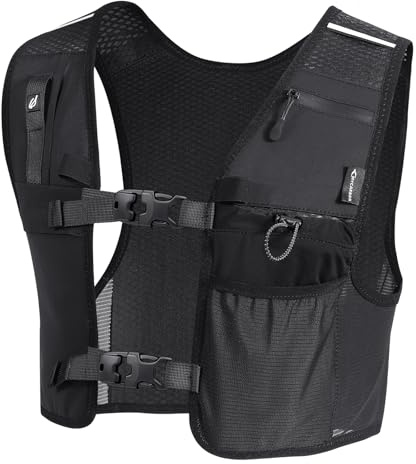 MYCARBON Gilet da Corsa Trail Running Uomo Donna Zaino Idratazione Tasca Bottiglia 500ml e Telefono 6,8 Pollici per Torace 73,7-104,1cm con Etichette Riflettenti Asciugatura Rapida(M)