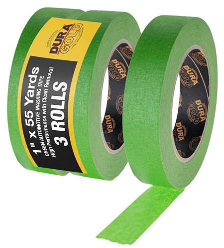 Dura-Gold Green Automotive Masking Tape 1 Inch (24mm x 55 Yards), 3 Rolls - Premium High-Performance, Heat Resistant - Auto Refinish Painting, Car Detailing, Autobody, Industrial, Painters Tape