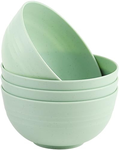 LIVELYPET Juego de 4 cuencos irrompibles para cereales, ensaladeras de plástico, aptas para lavavajillas y microondas, cuencos ligeros y reutilizables para sopa de fideos de arroz, aperitivos