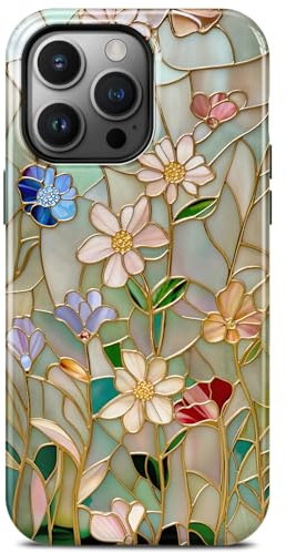 Flower Blossom Stained Glass Phone Case for iPhone 14 Pro, Compatible with Magsafe, Trendy Vintage Aesthetic Rose Gold Floral Magnetic Slim Shockproof Protective Women Girl Men Cover Case
