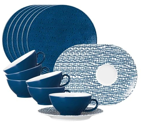 Seltmann Weiden Life Fashion Teeservice 18-teilig – Porzellan Geschirr-Set für 6 Personen, 6 Teetassen 140 ml, 6 Untertassen, 6 Brottellern – spülmaschinenfest & mikrowellengeeignet – Classic Blue