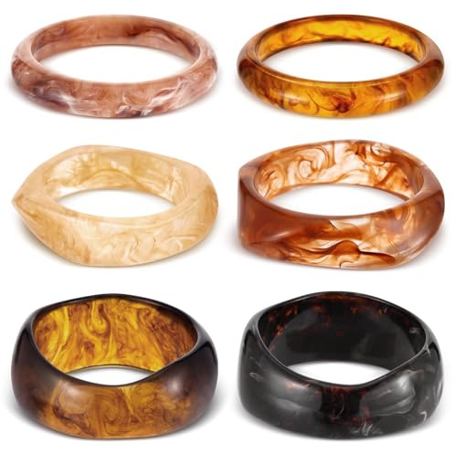 HIYZI 6 Pcs Acrylic Resin Chunky Bangle Bracelets Geometric Cuff Wide Wristband Bracelet Thick Acetate Jewelry Statement Jewelry Set for Women Gift (Style 1)