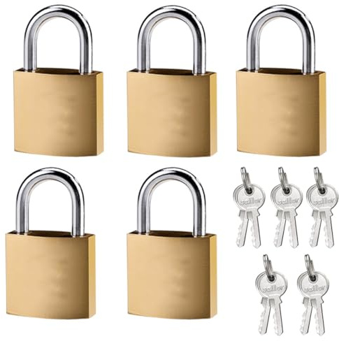 JYNXOR 5 Stück Vorhängeschloss, Schloss Klein mit schlüssel, Messing Vorhängeschloss, Vorhängeschlösser für Werkzeugkisten, Kellerschloss, Spind, Koffer, Fitnessstudio Schließfächer, Fahrradschloss