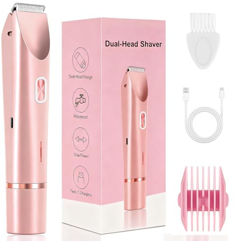 SJACXANM Rasoir Electrique Femme, 2 En 1 Epilateur Electrique Femme, Tondeuse FemmeIntime Avec Station De Charge USB, étanche Ipx7 Pour Maillot, Visage, Aisselles, Jambes, Bras, Corps (Rose)