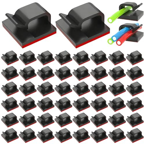 50 Pcs Self Adhesive Cable Management Clips, Cable Organizers Sticky Wire Clips Cord Holder for TV PC Laptop Ethernet Cable Desktop Home Office (Black)
